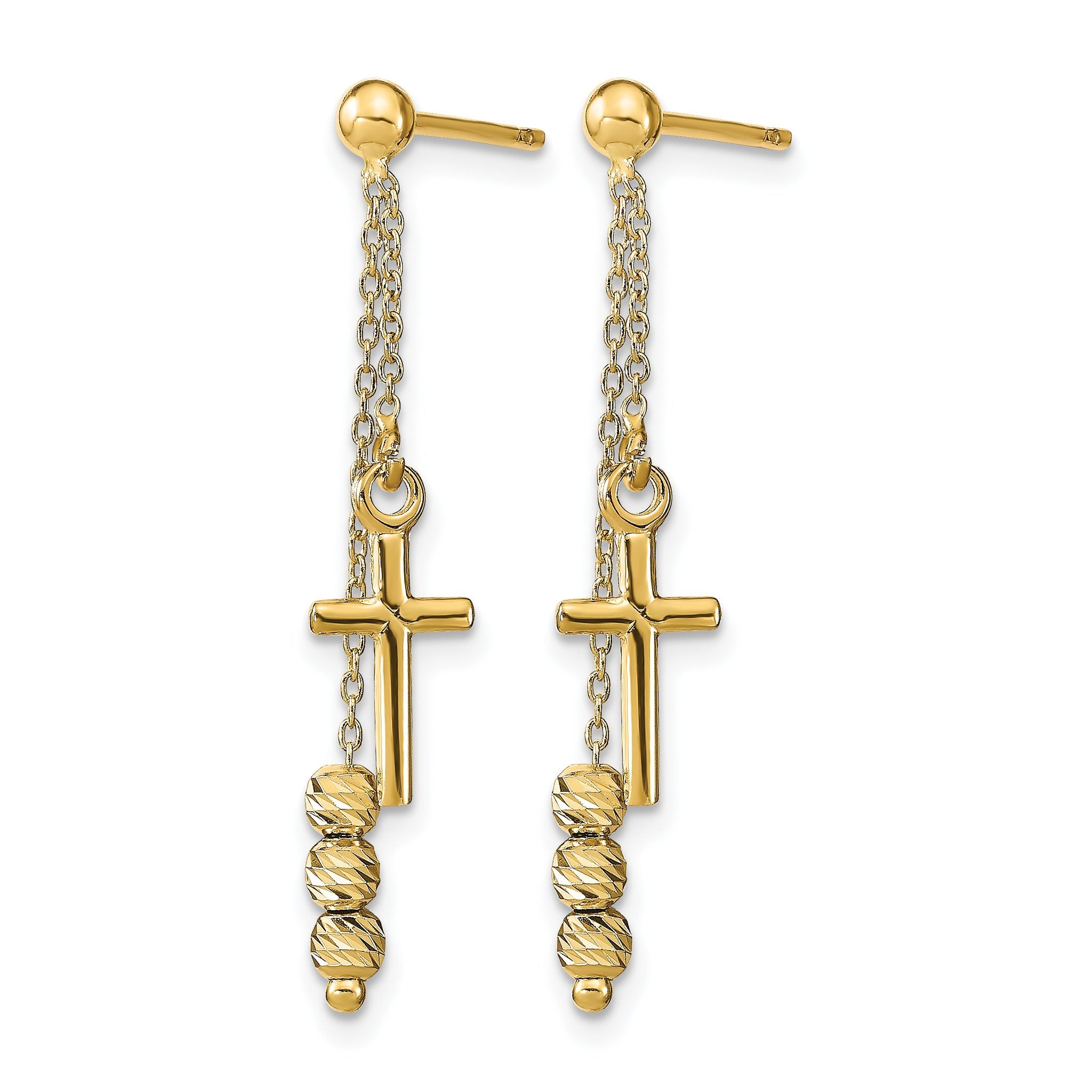 Cross Beaded Dangle Earrings in 14K Yellow Gold, Diamond-Cut Secondary image