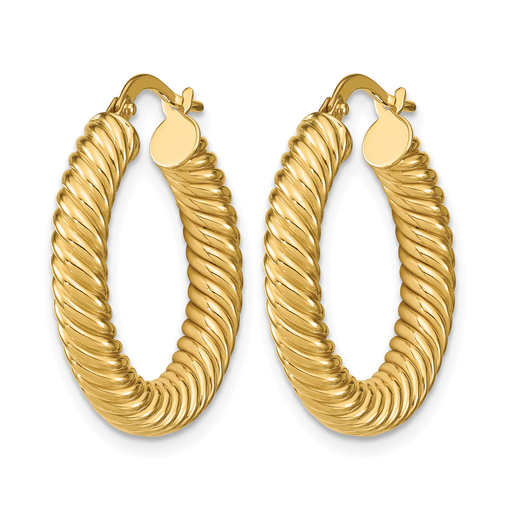 14K Polished Textured Hoop Earrings