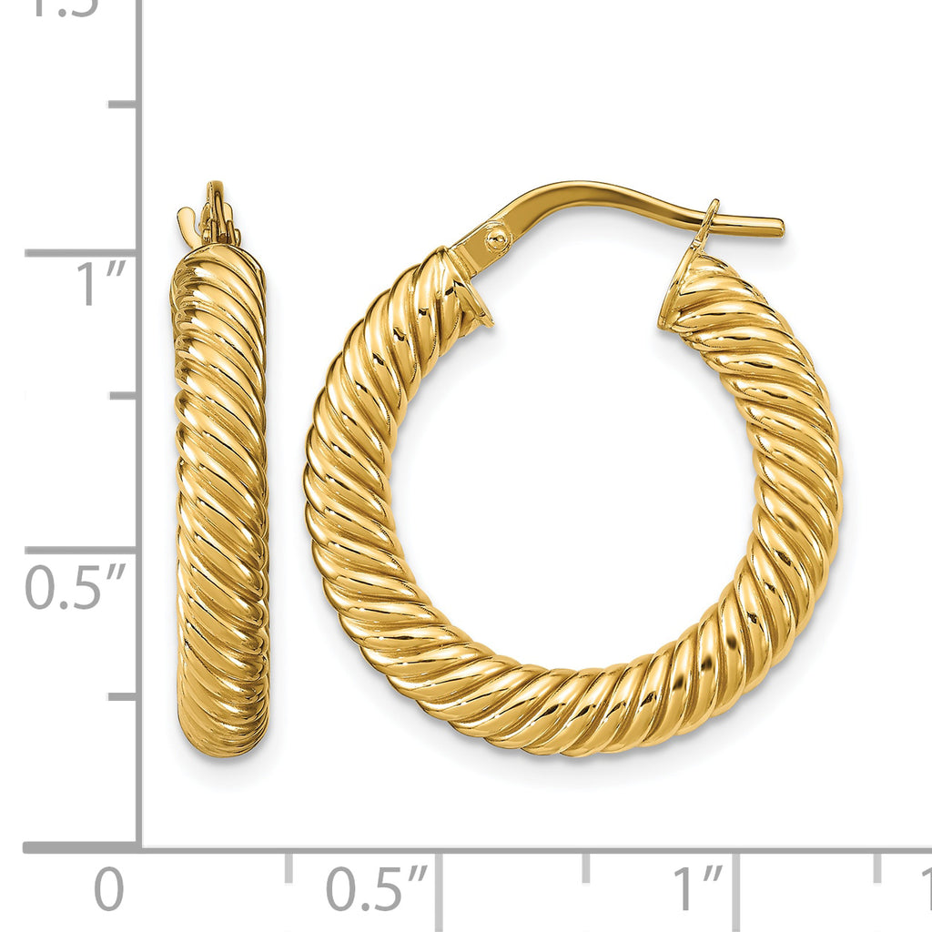 14K Polished Textured Hoop Earrings