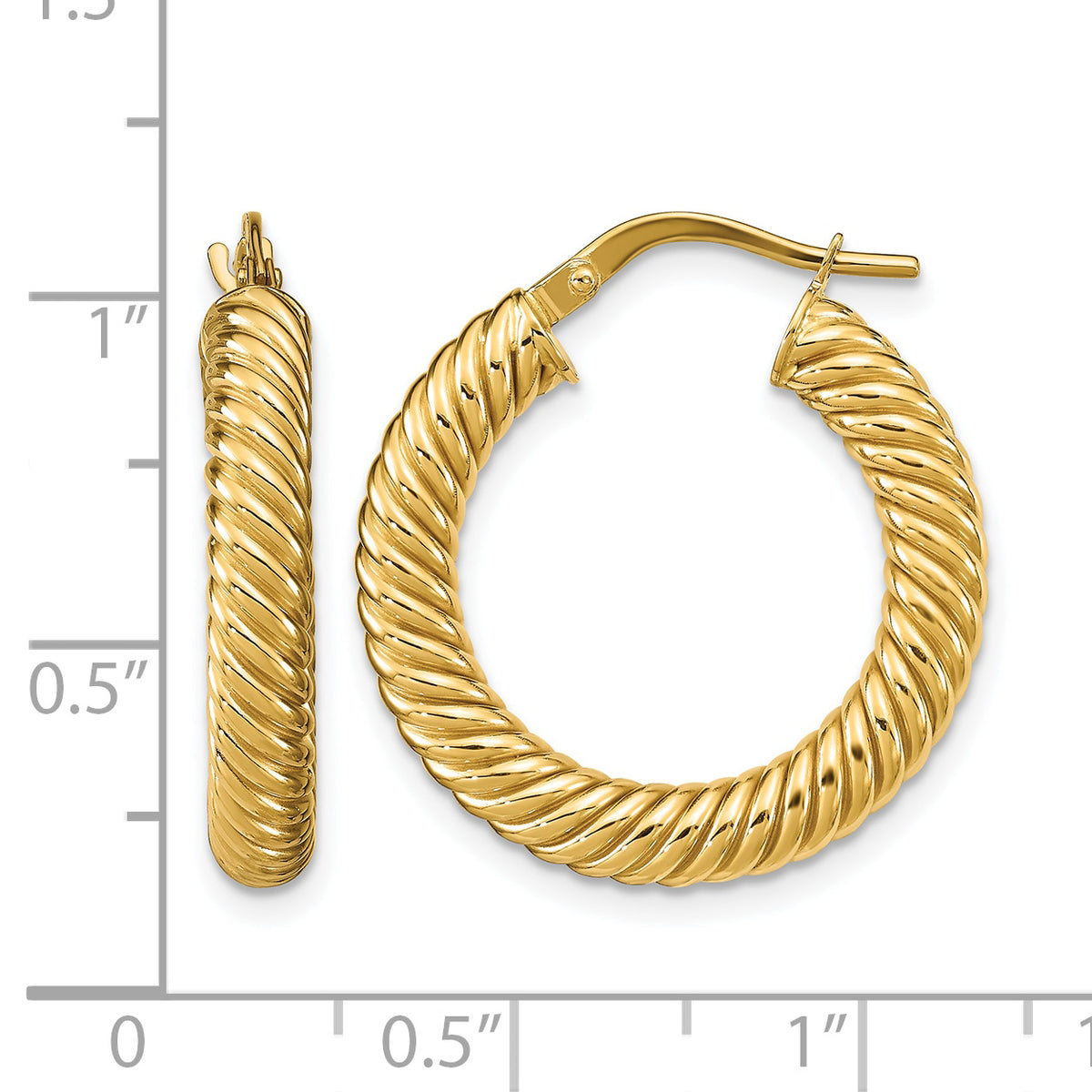 14K Polished Textured Hoop Earrings
