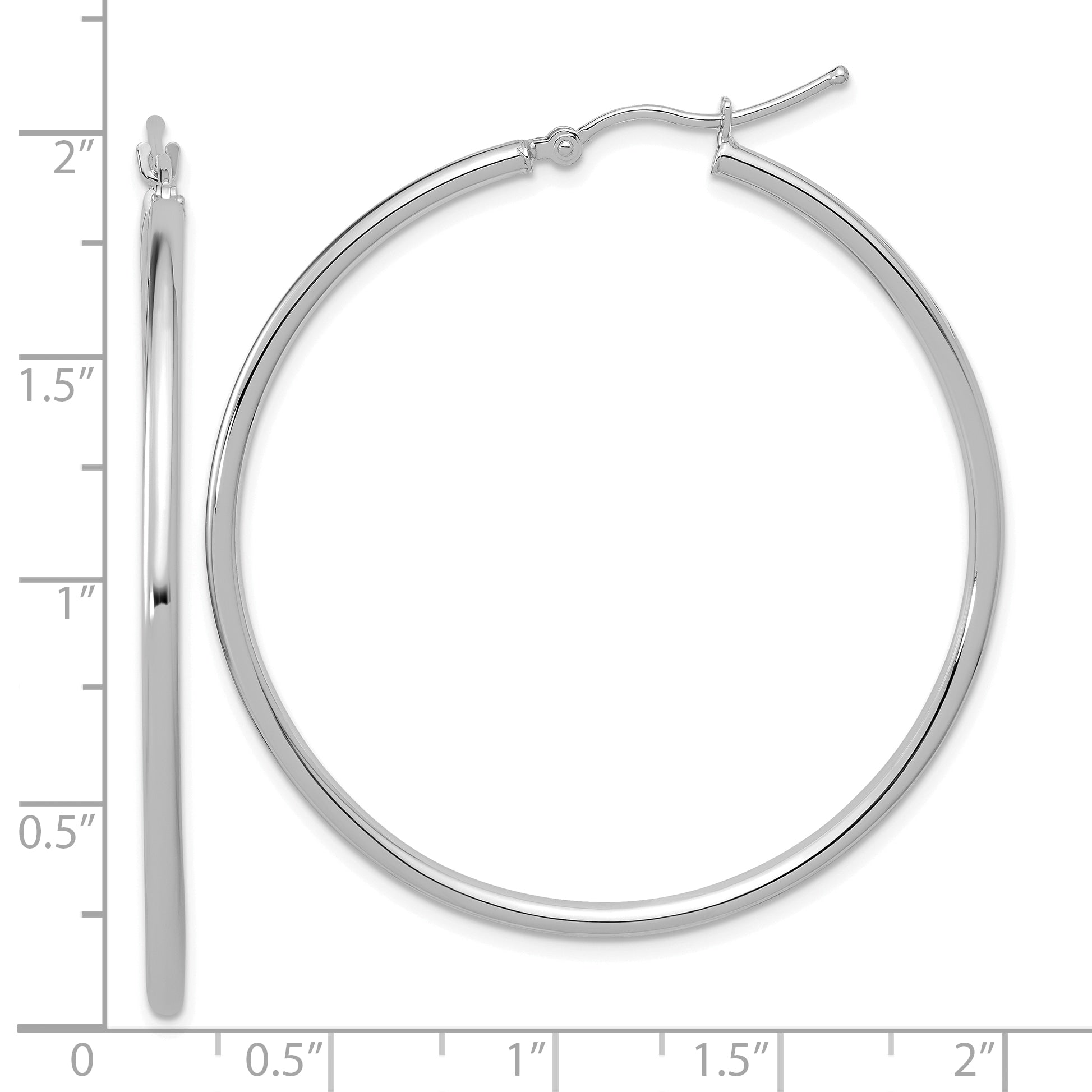 14K White Gold Polished 2mm Hoop Earrings