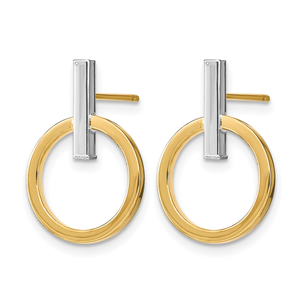 14K w/ White Rhodium Polished Post Dangle Earrings