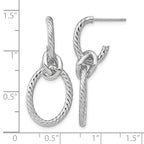 14K w/ White Rhodium Plated Polished Textured Post Dangle Earrings