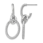 14K w/ White Rhodium Plated Polished Textured Post Dangle Earrings