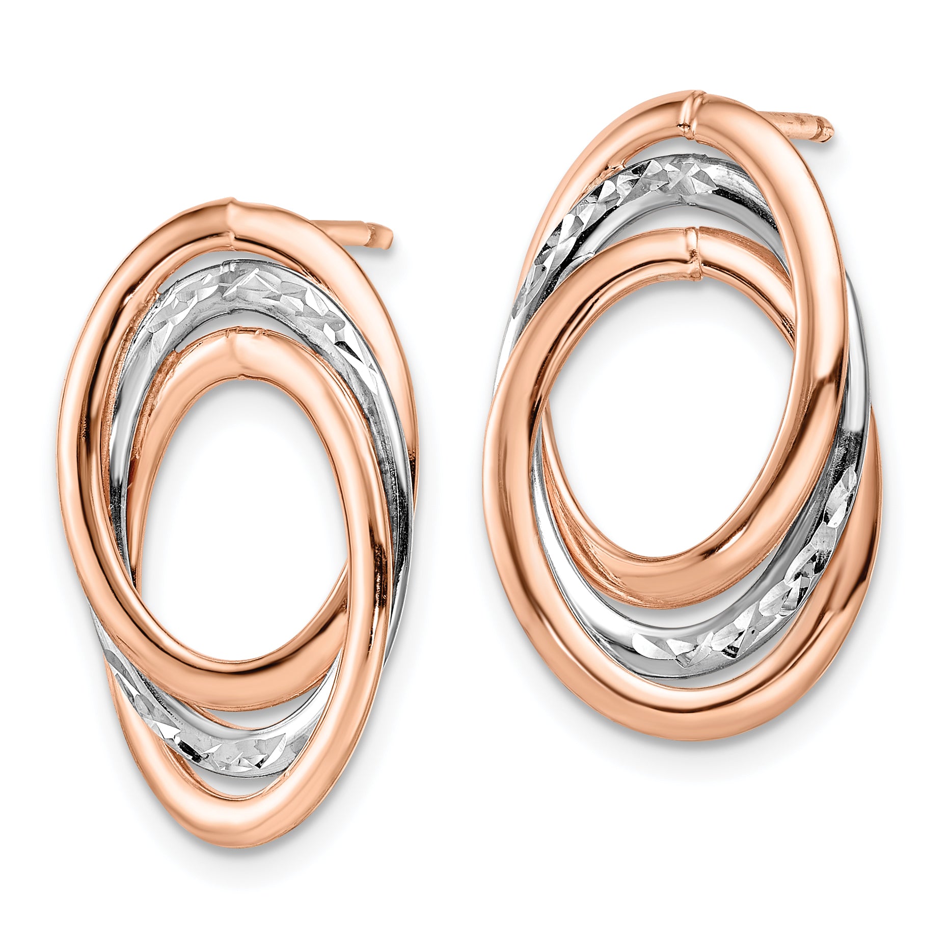 14K w/Wht and Rose RH-plating  Polish/Dia-cut Post Earrings Secondary image