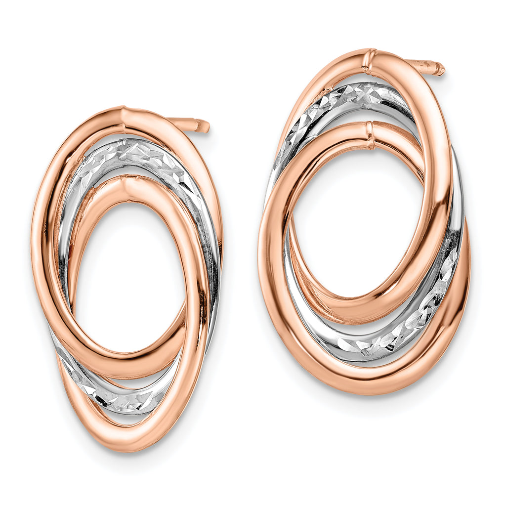 14K w/Wht and Rose RH-plating  Polish/Dia-cut Post Earrings