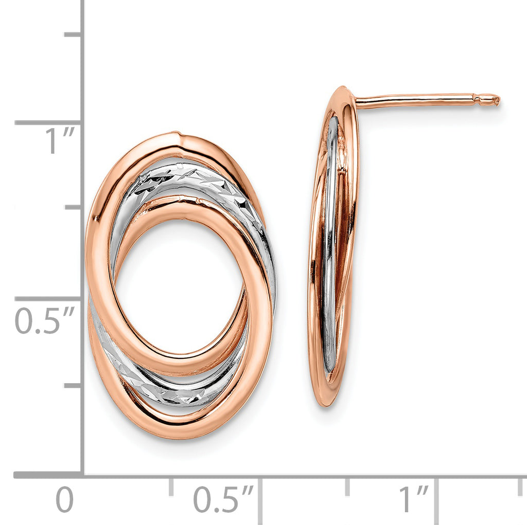 14K w/Wht and Rose RH-plating  Polish/Dia-cut Post Earrings