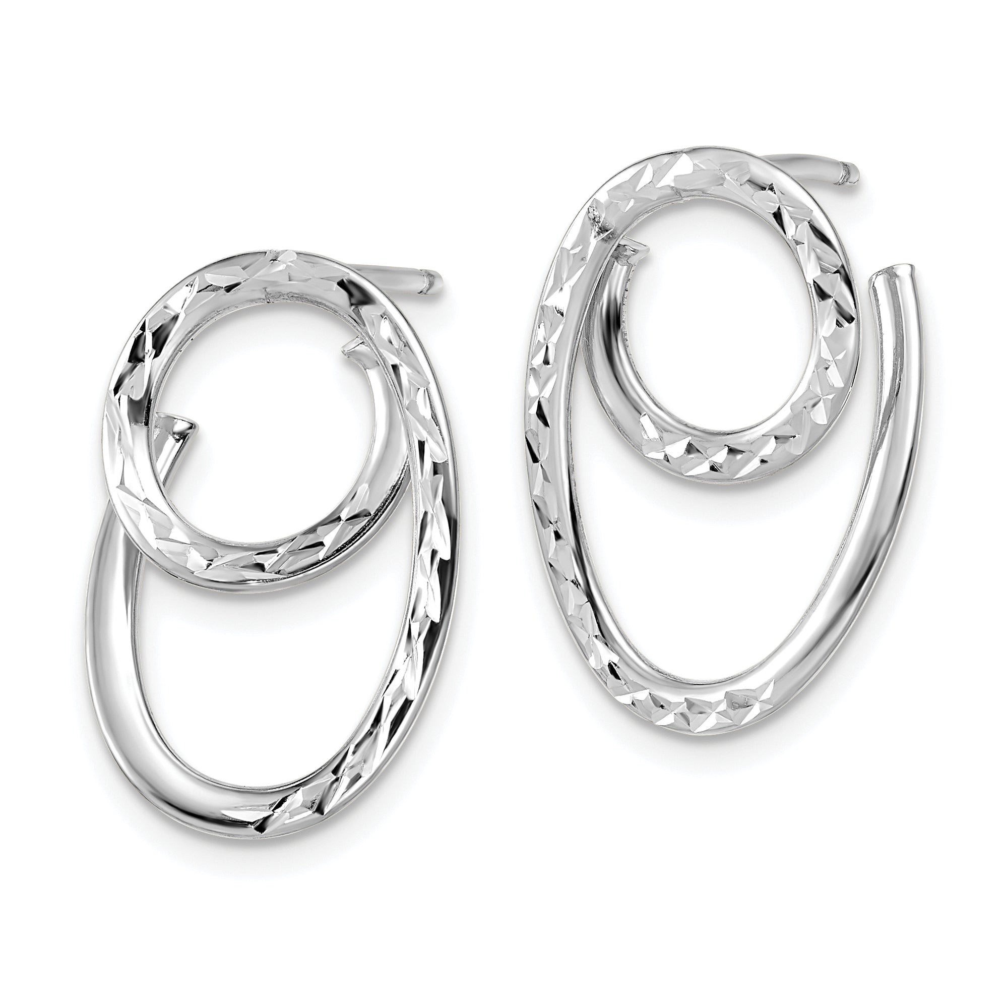 14K w/White RH-plating Polished/Dia-cut Post Earrings
