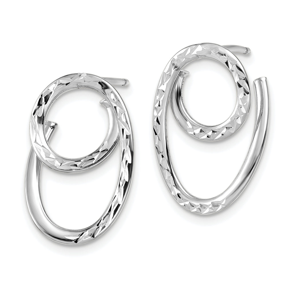 14K w/White RH-plating Polished/Dia-cut Post Earrings