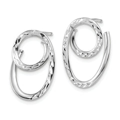 14K w/White RH-plating Polished/Dia-cut Post Earrings