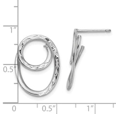14K w/White RH-plating Polished/Dia-cut Post Earrings