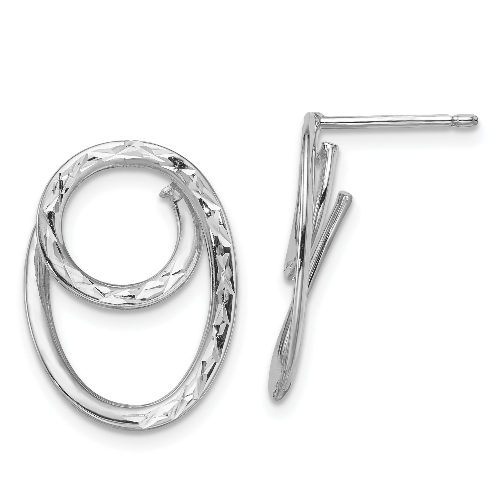 14K w/White RH-plating Polished/Dia-cut Post Earrings Main image