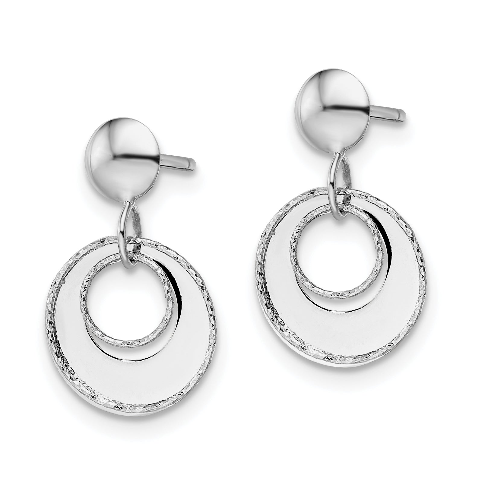 14K White Gold Polished Textured Post Dangle Earrings Secondary image