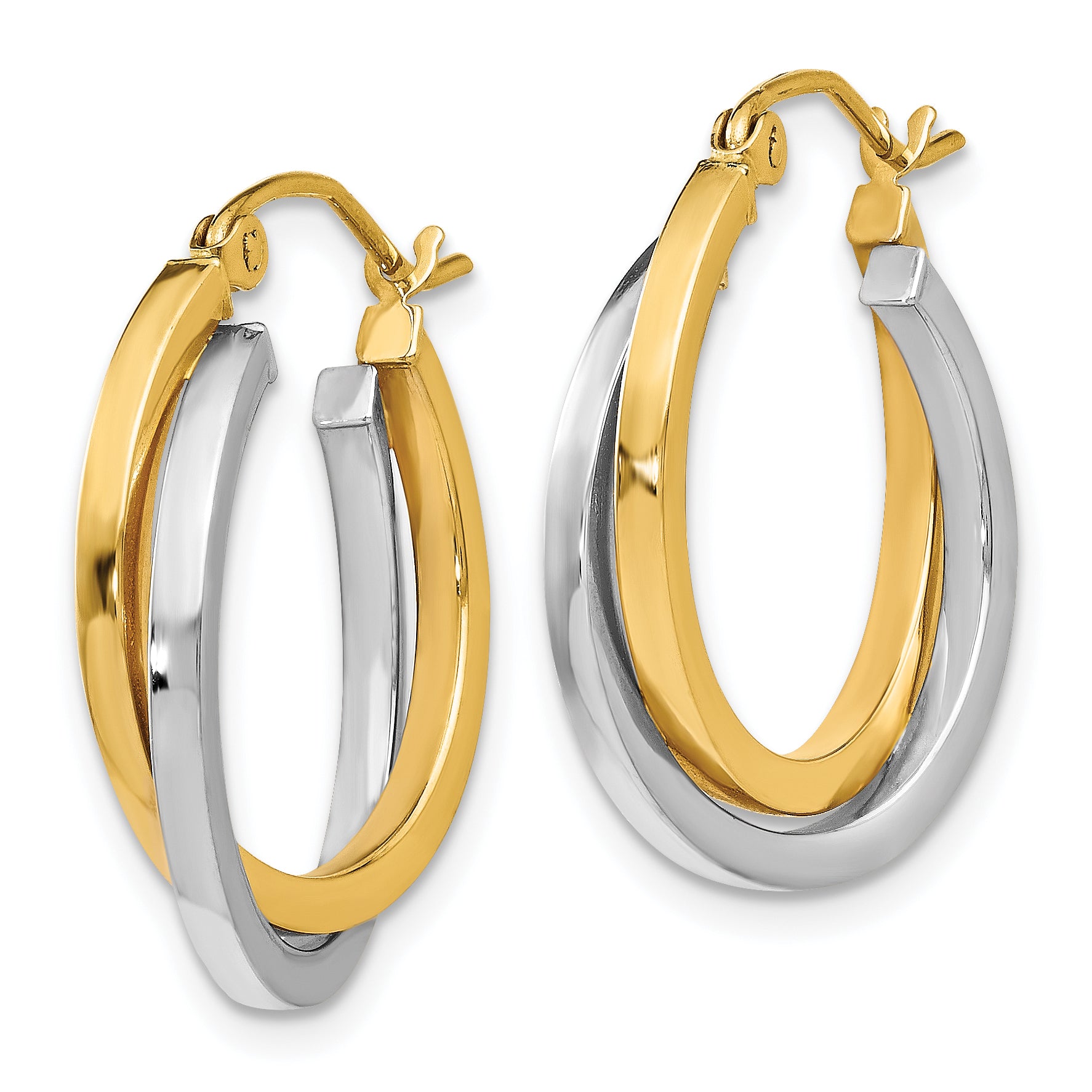 14K Two-tone Polished Hinged Hoop Earrings Secondary image