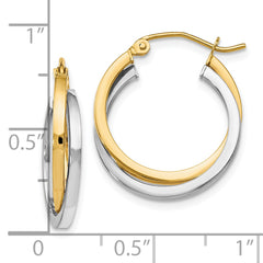 14K Two-tone Polished Hinged Hoop Earrings