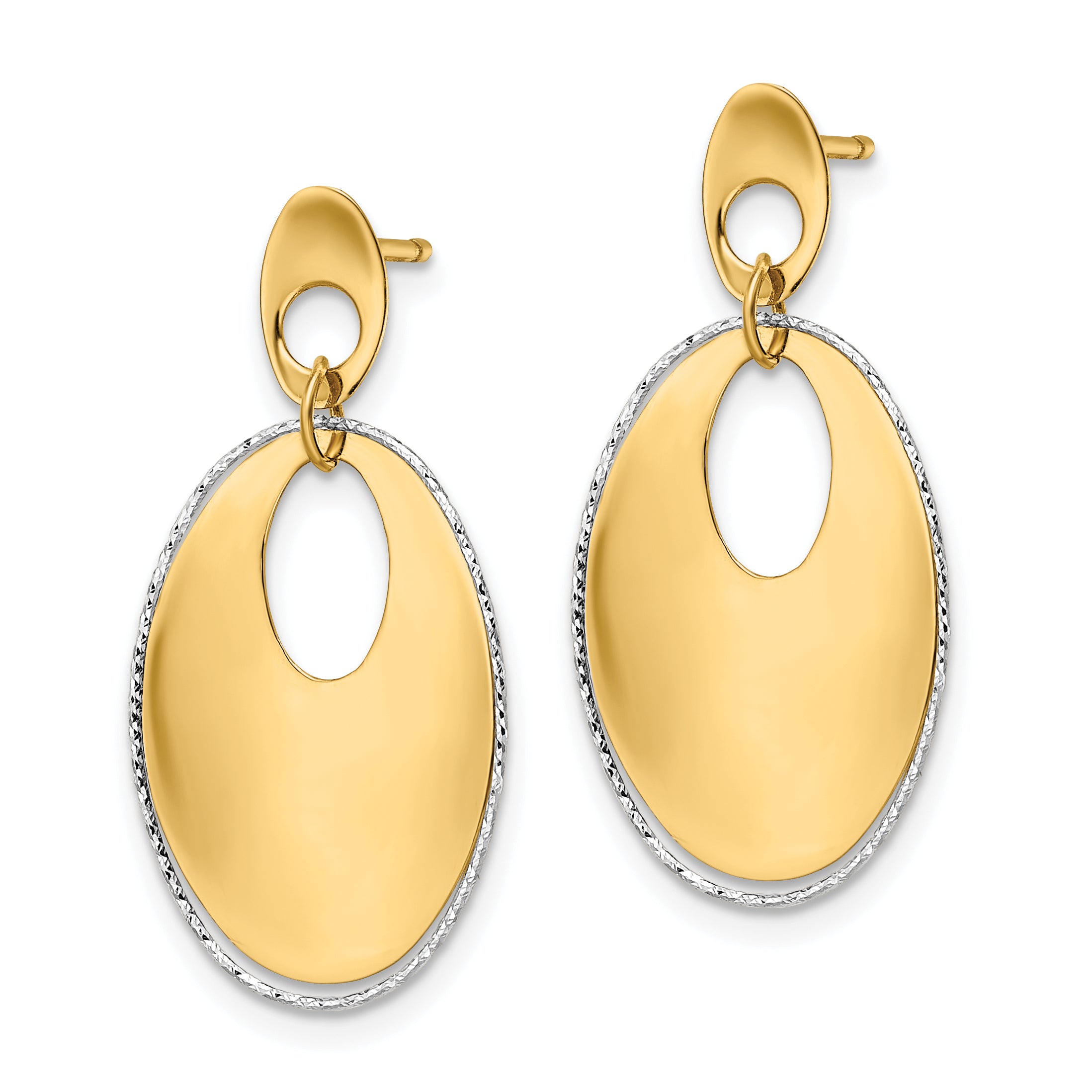 14K Two-tone Polished Textured Post Dangle Earrings