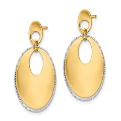 14K Two-tone Polished Textured Post Dangle Earrings