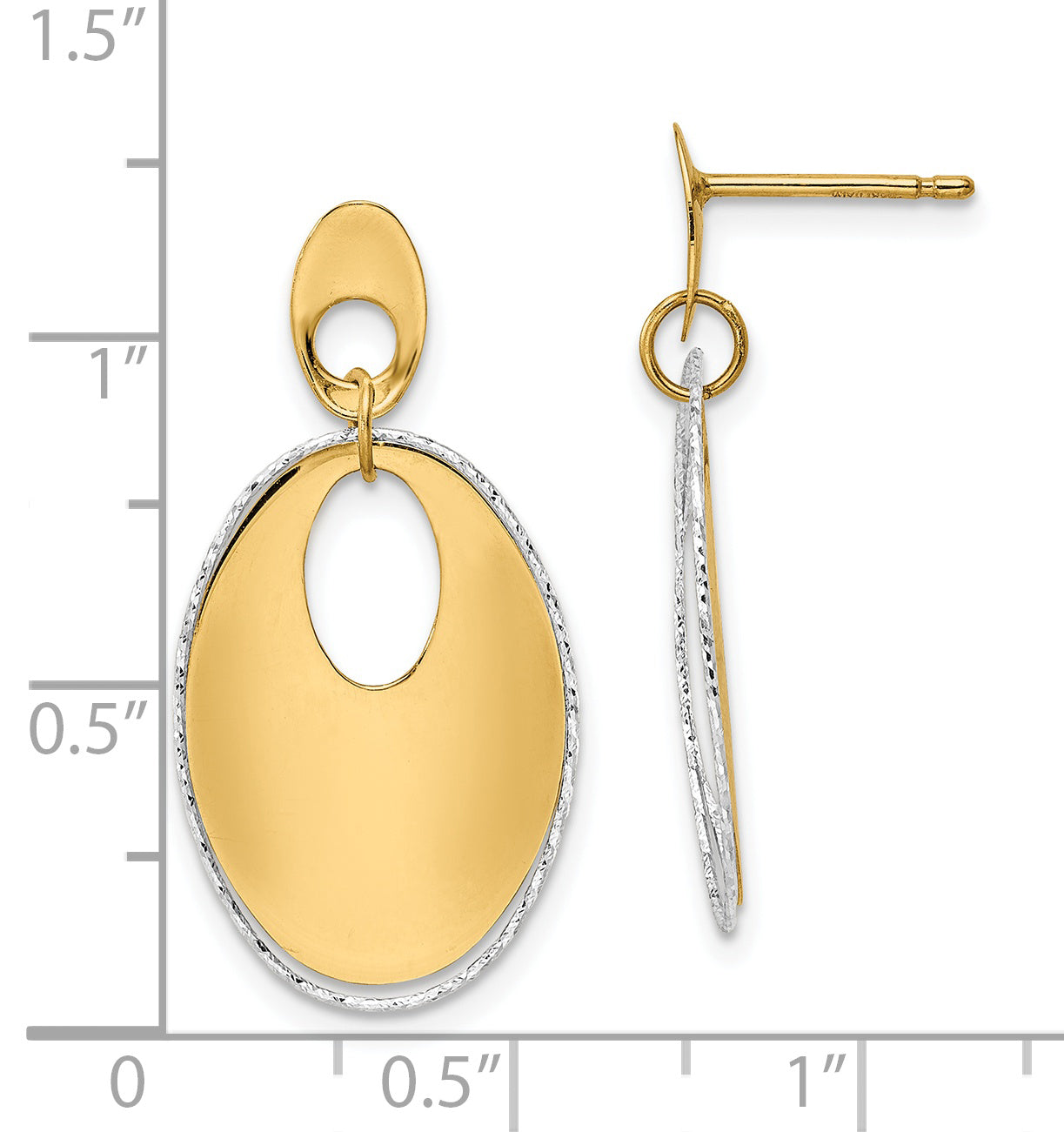 14K Two-tone Polished Textured Post Dangle Earrings