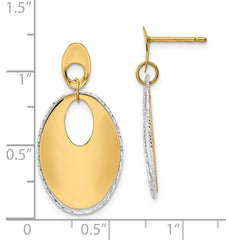 14K Two-tone Polished Textured Post Dangle Earrings