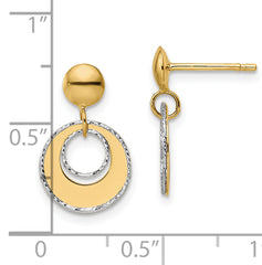 14K Two-tone Polished Textured Post Dangle Earrings