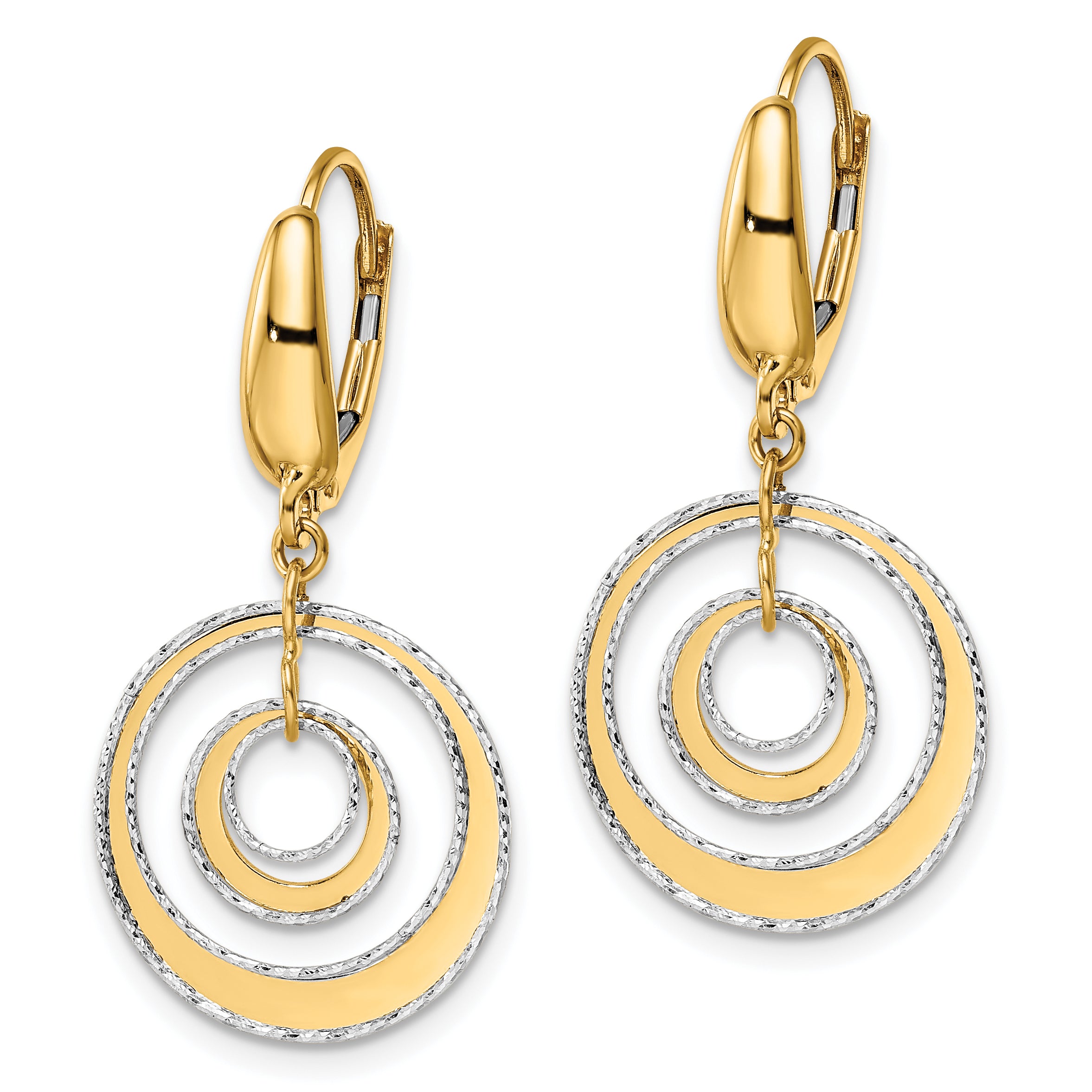14K Two-tone Polished Textured Leverback Dangle Earrings Secondary image
