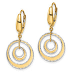 14K Two-tone Polished Textured Leverback Dangle Earrings