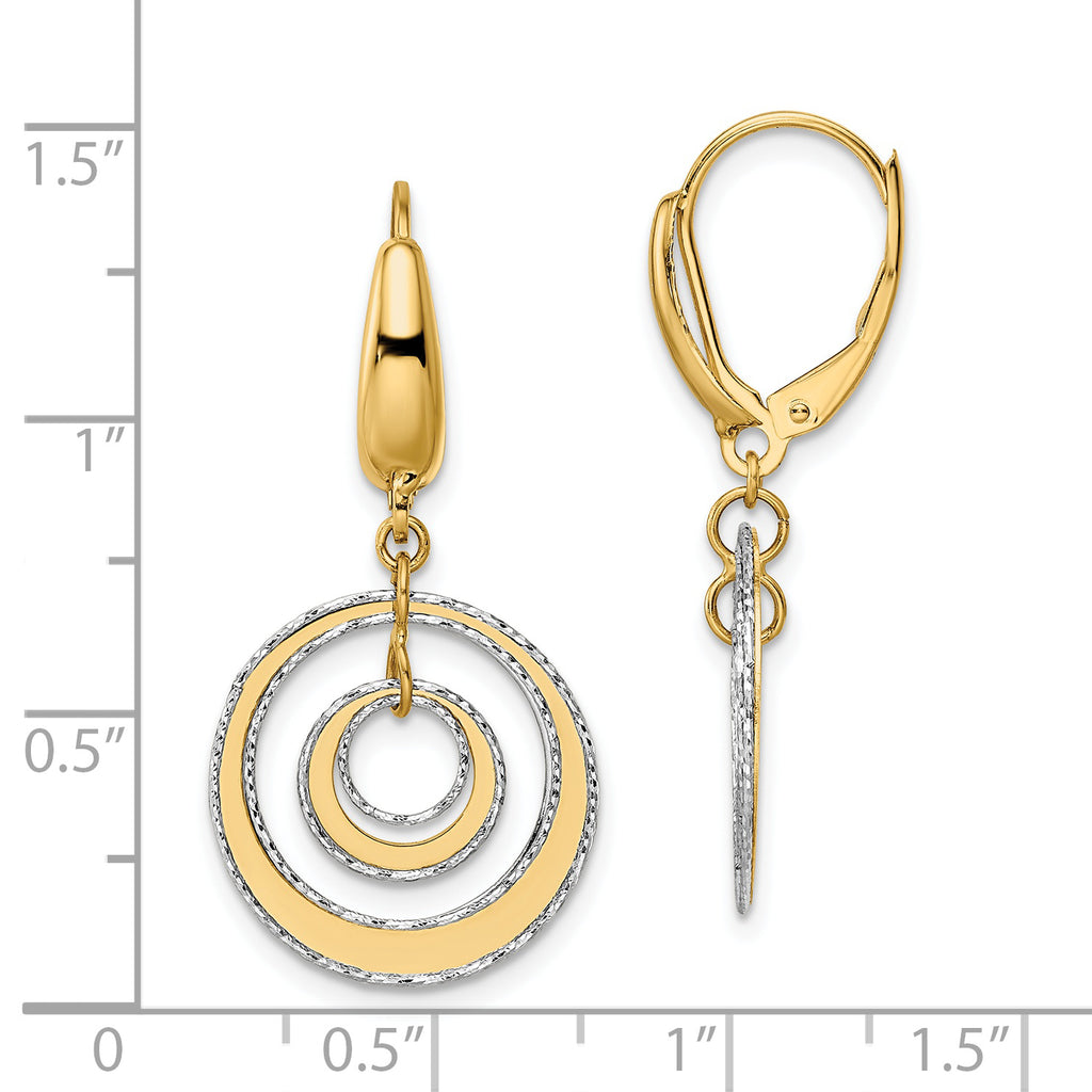 14K Two-tone Polished Textured Leverback Dangle Earrings