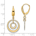 14K Two-tone Polished Textured Leverback Dangle Earrings