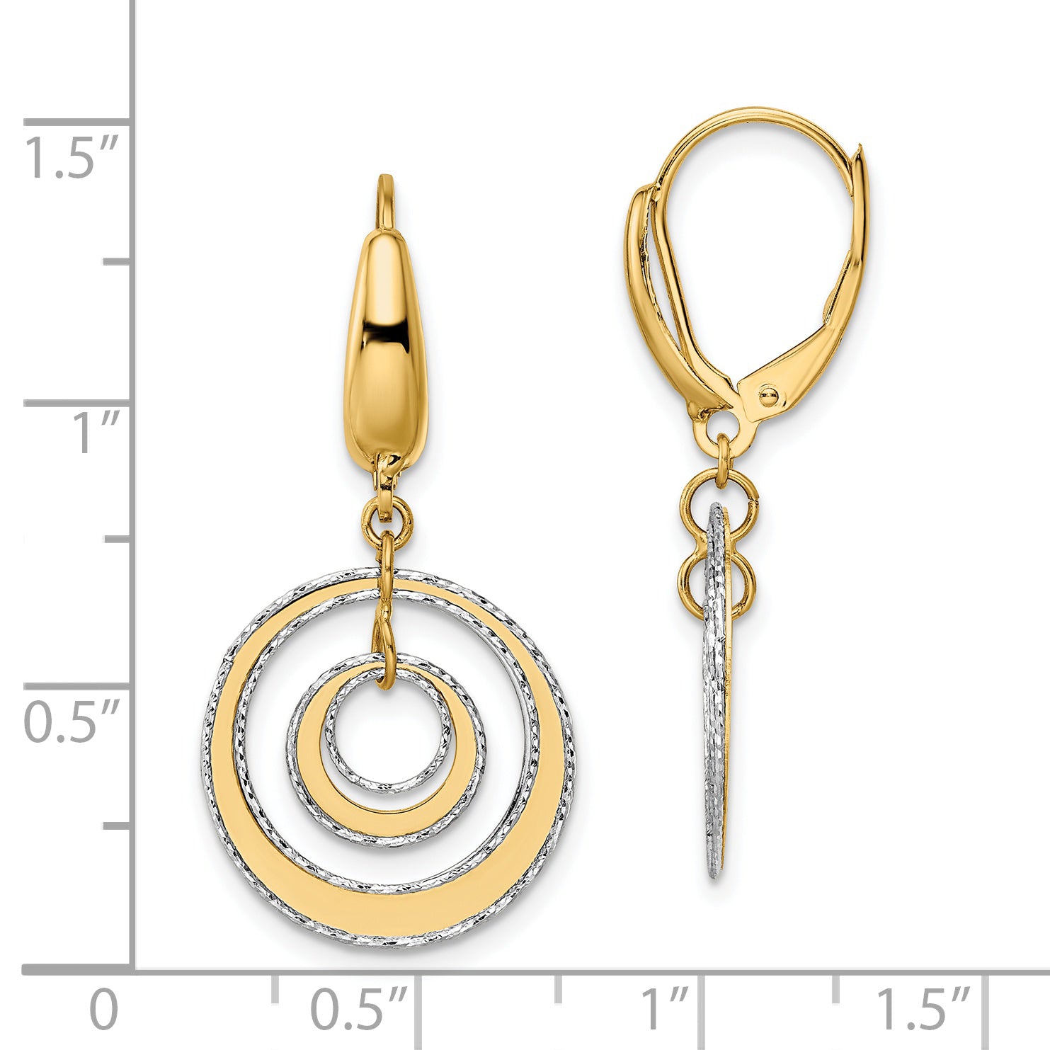 14K Two-tone Polished Textured Leverback Dangle Earrings