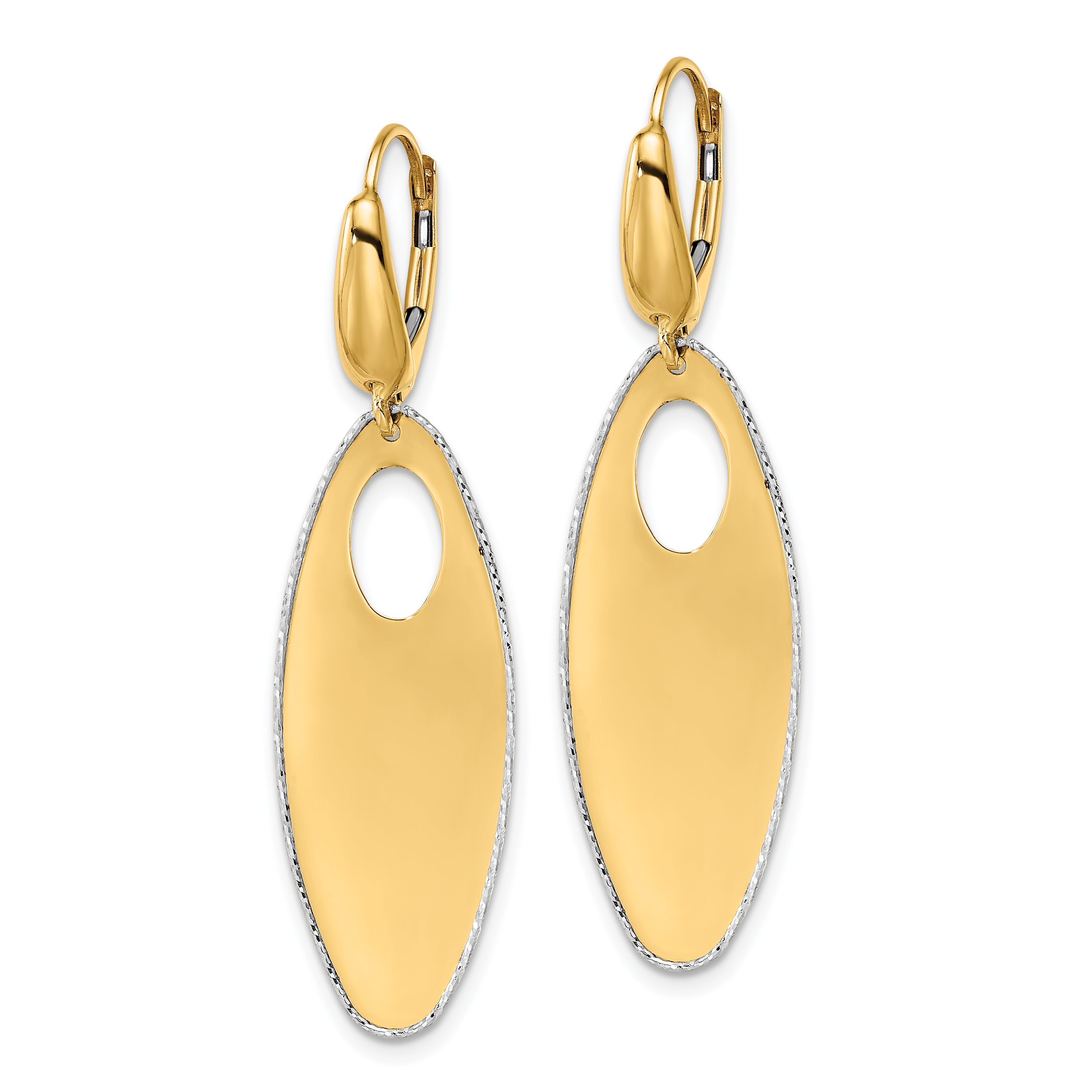 14K Two-tone Polished Textured Leverback Dangle Earrings