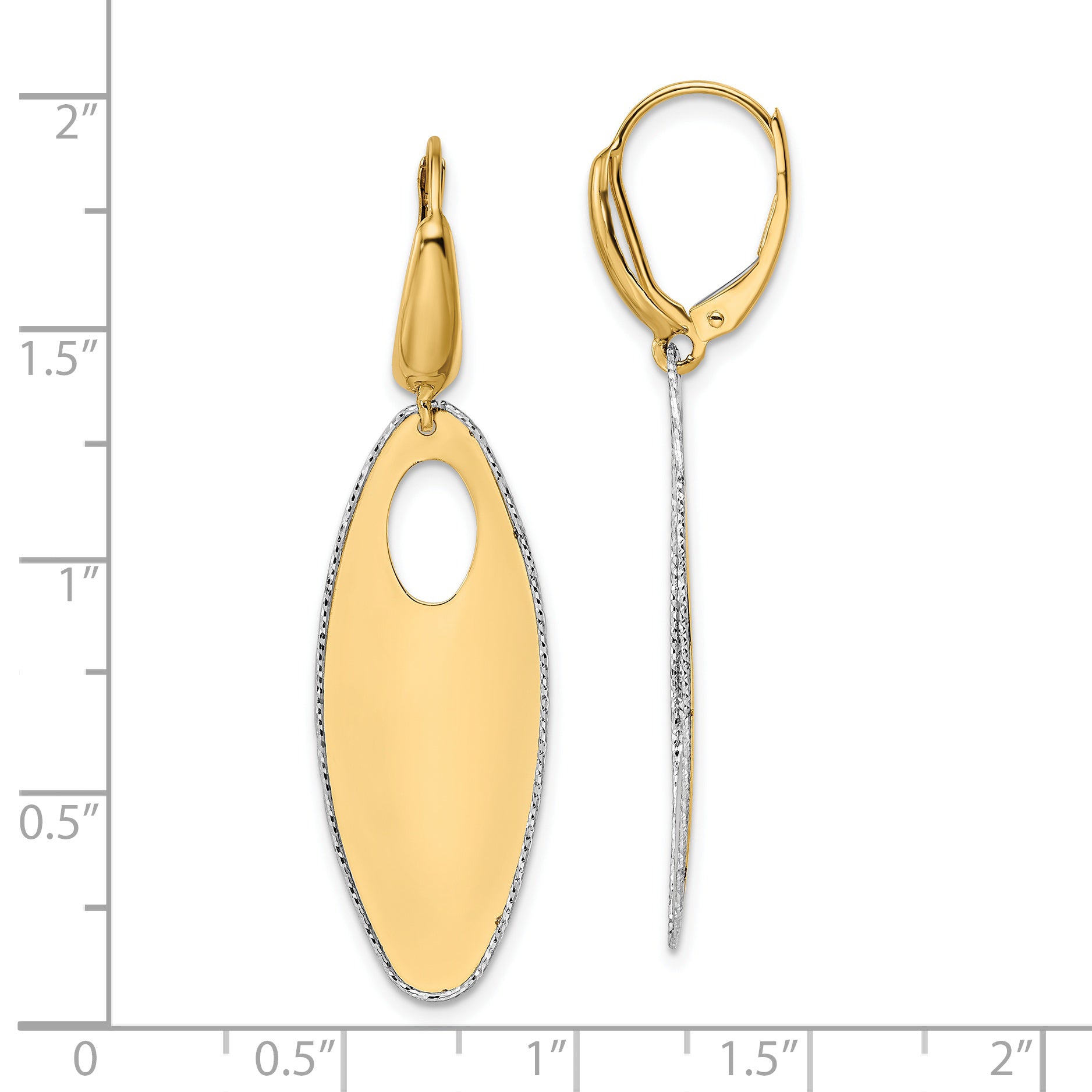 14K Two-tone Polished Textured Leverback Dangle Earrings