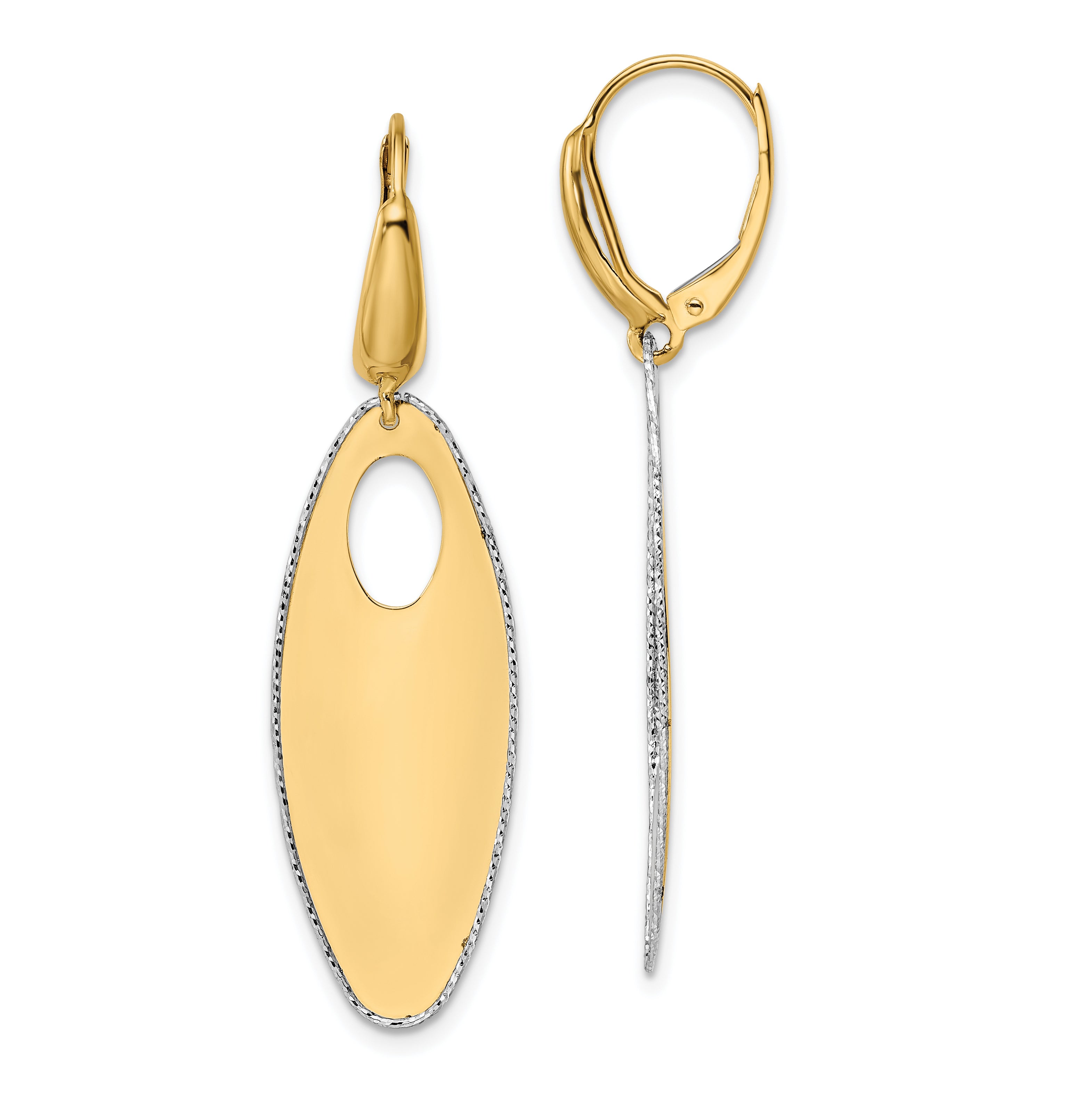 14K Two-tone Polished Textured Leverback Dangle Earrings