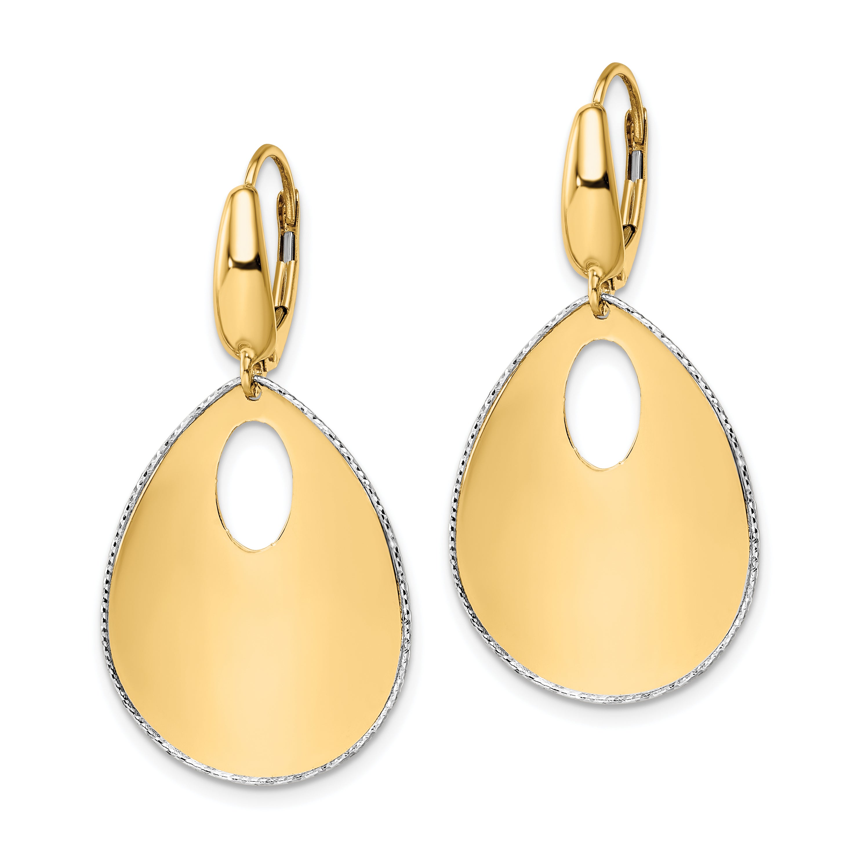 14K Two-tone Polished Textured Leverback Dangle Earrings