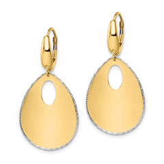 14K Two-tone Polished Textured Leverback Dangle Earrings