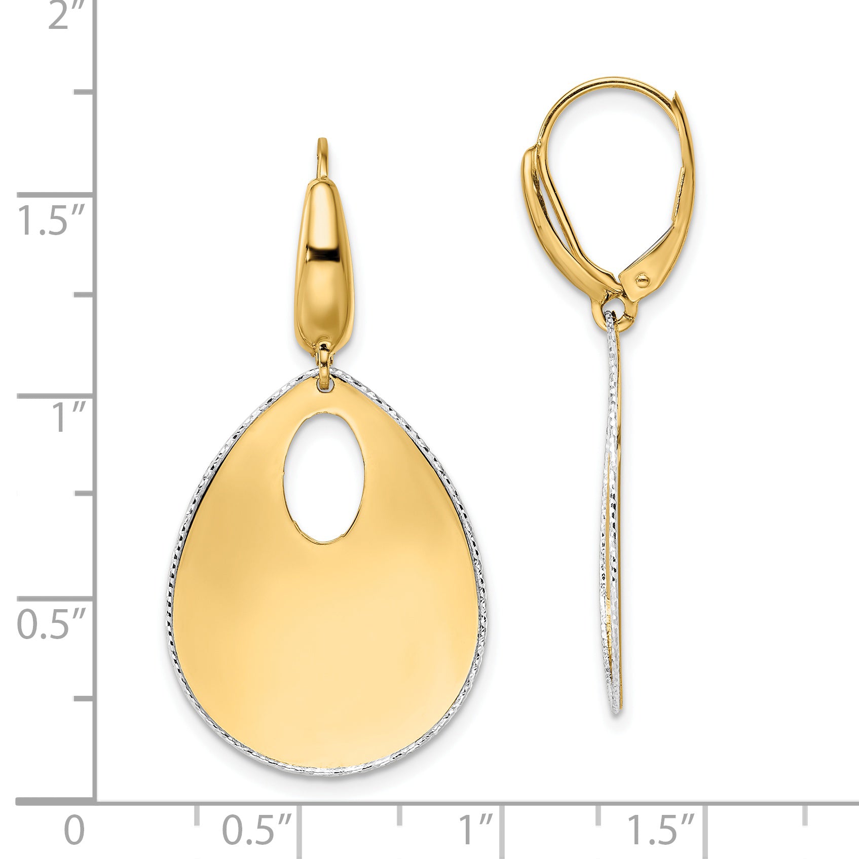 14K Two-tone Polished Textured Leverback Dangle Earrings