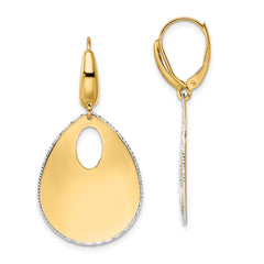 14K Two-tone Polished Textured Leverback Dangle Earrings