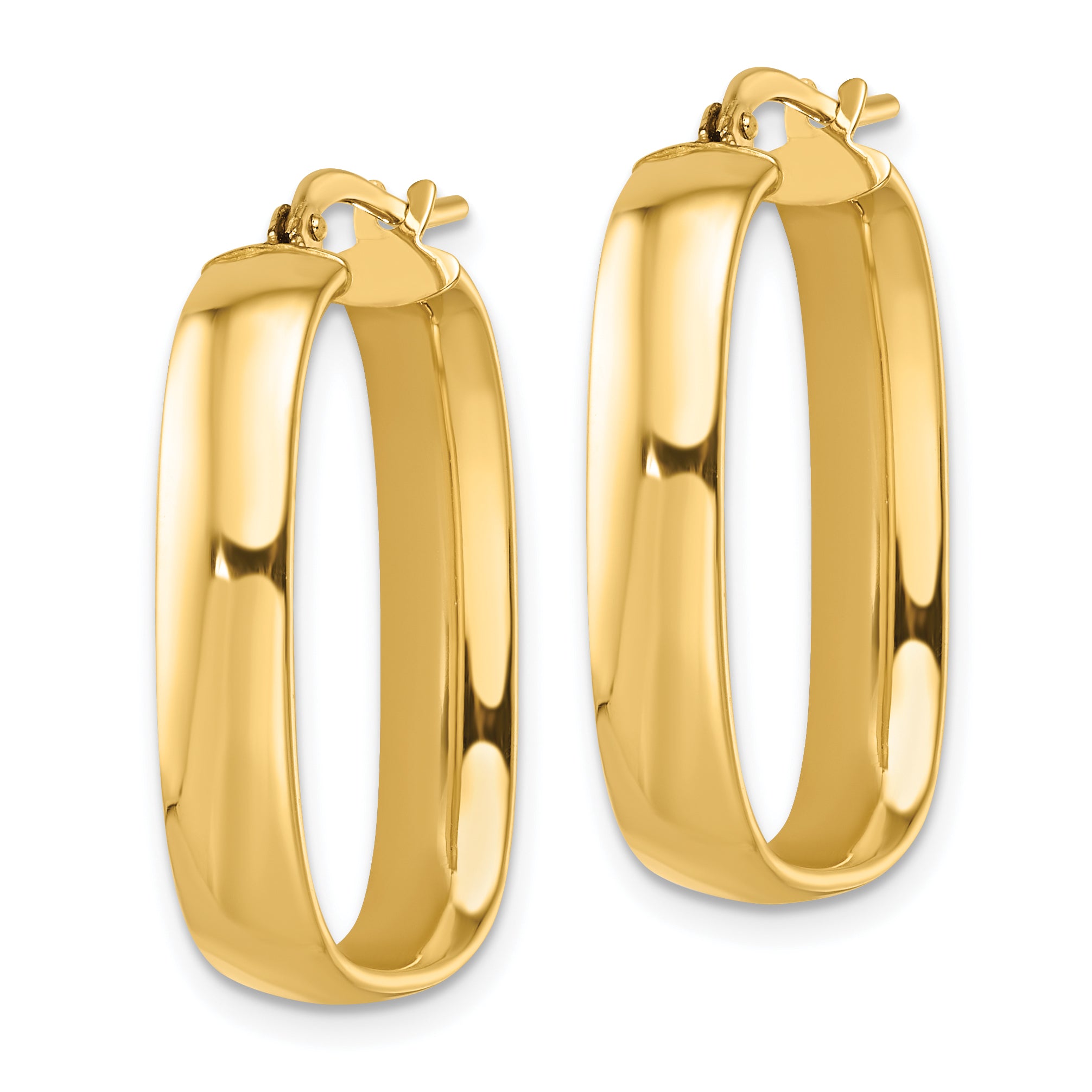 14K Polished Squared Oval Hoop Earrings Secondary image