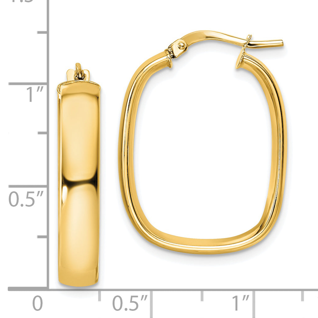 14K Polished Squared Oval Hoop Earrings