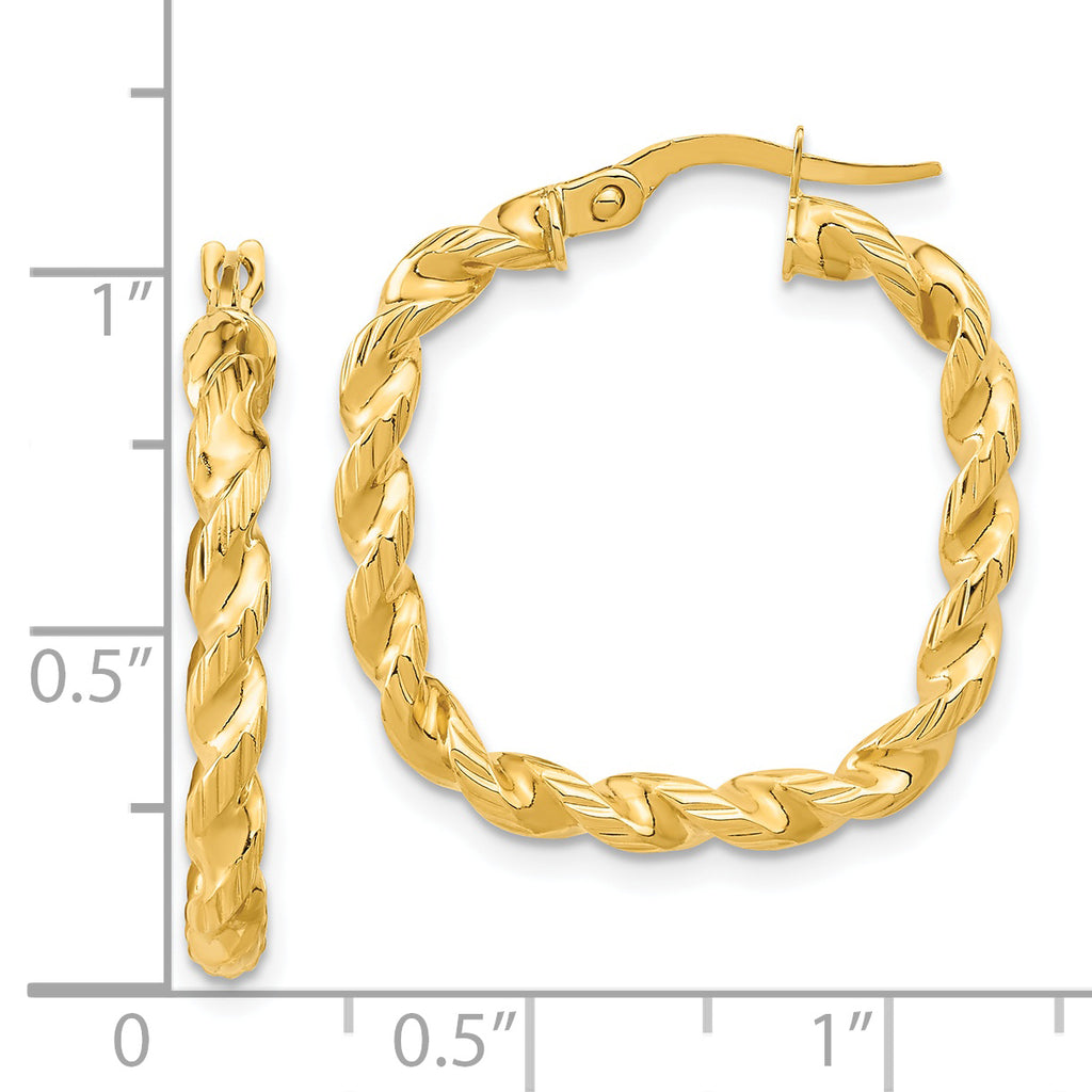 14K Polished Square Twisted Hoop Earrings