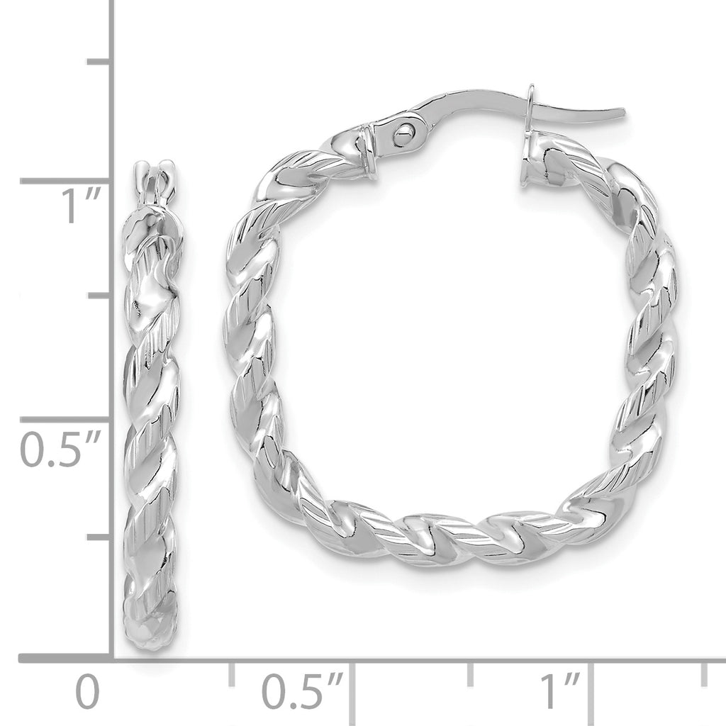 14K w/ White Rhodium Polished Square Twisted Hoop Earrings