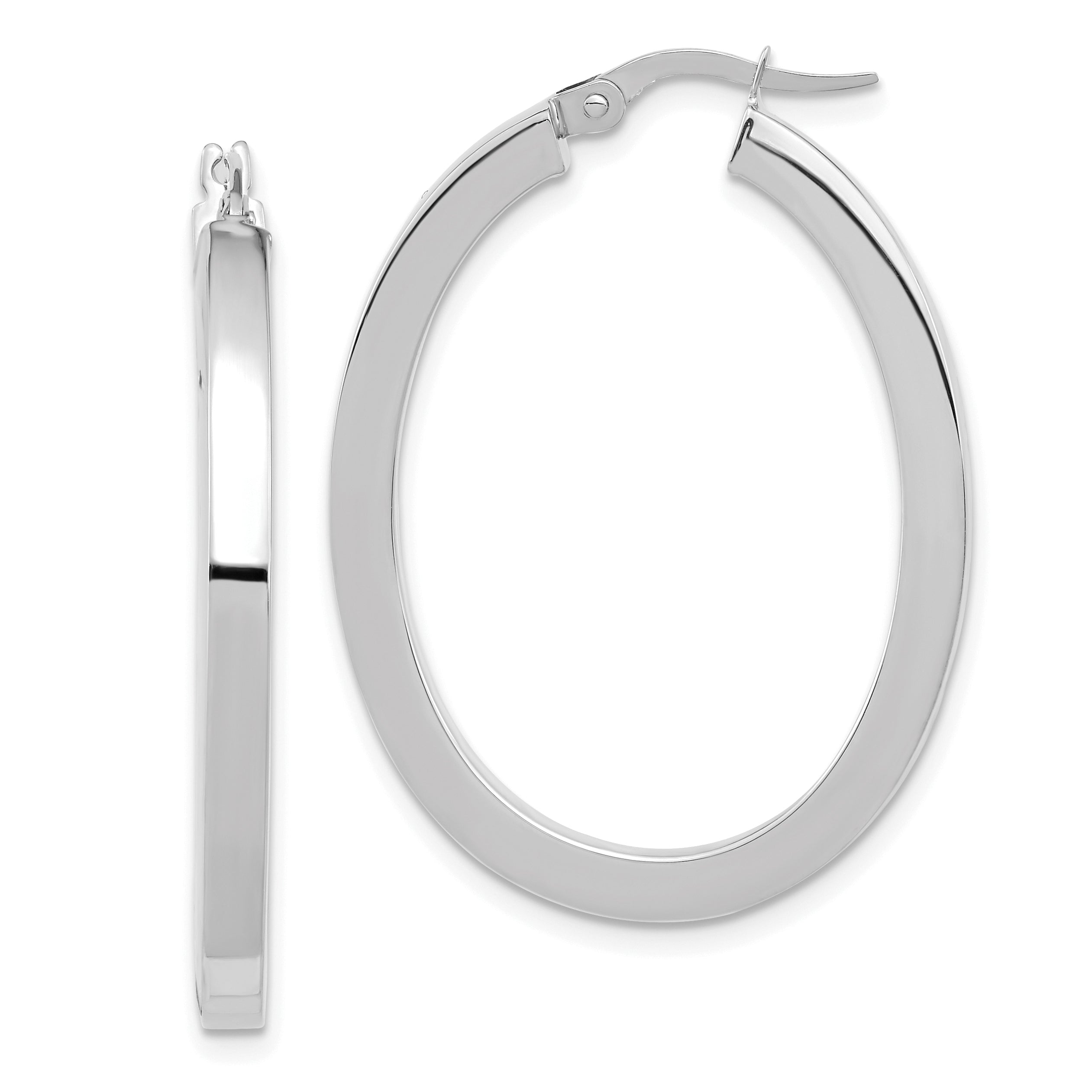 14K White Gold Polished Oval Hoop Earrings Main image