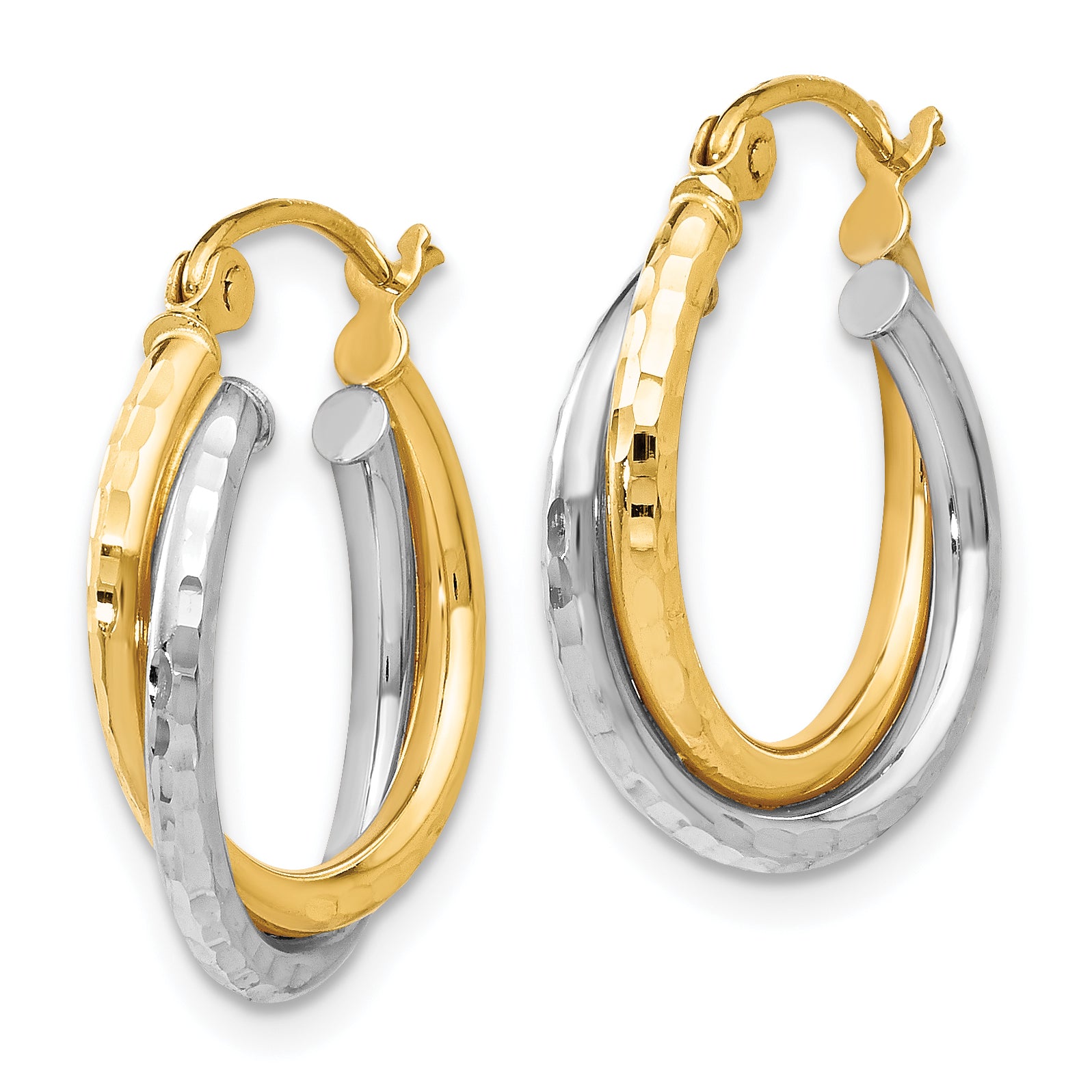 14K Two-tone D/C Hinged Hoop Earrings