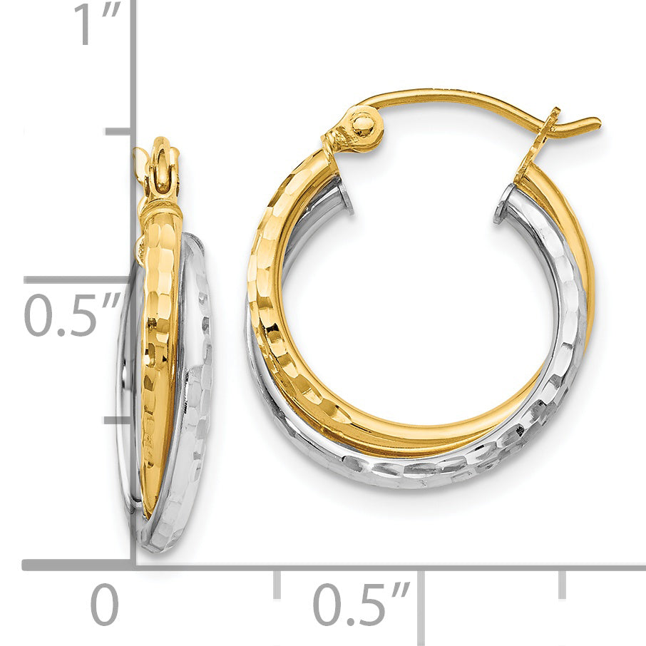 14K Two-tone D/C Hinged Hoop Earrings