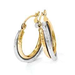 14K Two-tone D/C Hinged Hoop Earrings