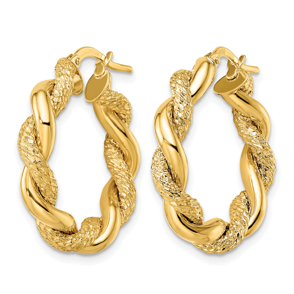 14K Yellow Gold Diamond-Cut Twisted Hoop Earrings
