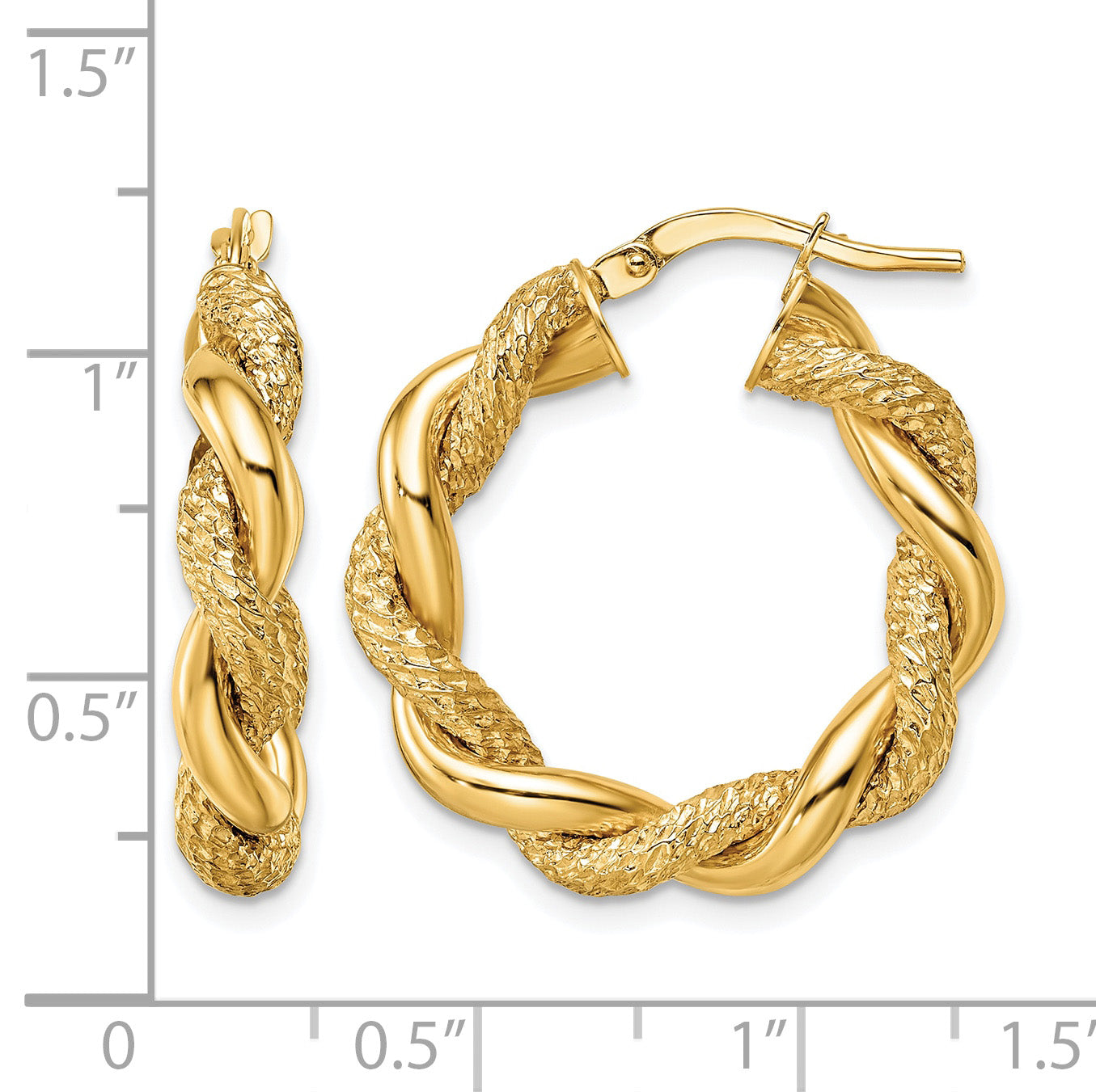 14K Yellow Gold Diamond-Cut Twisted Hoop Earrings