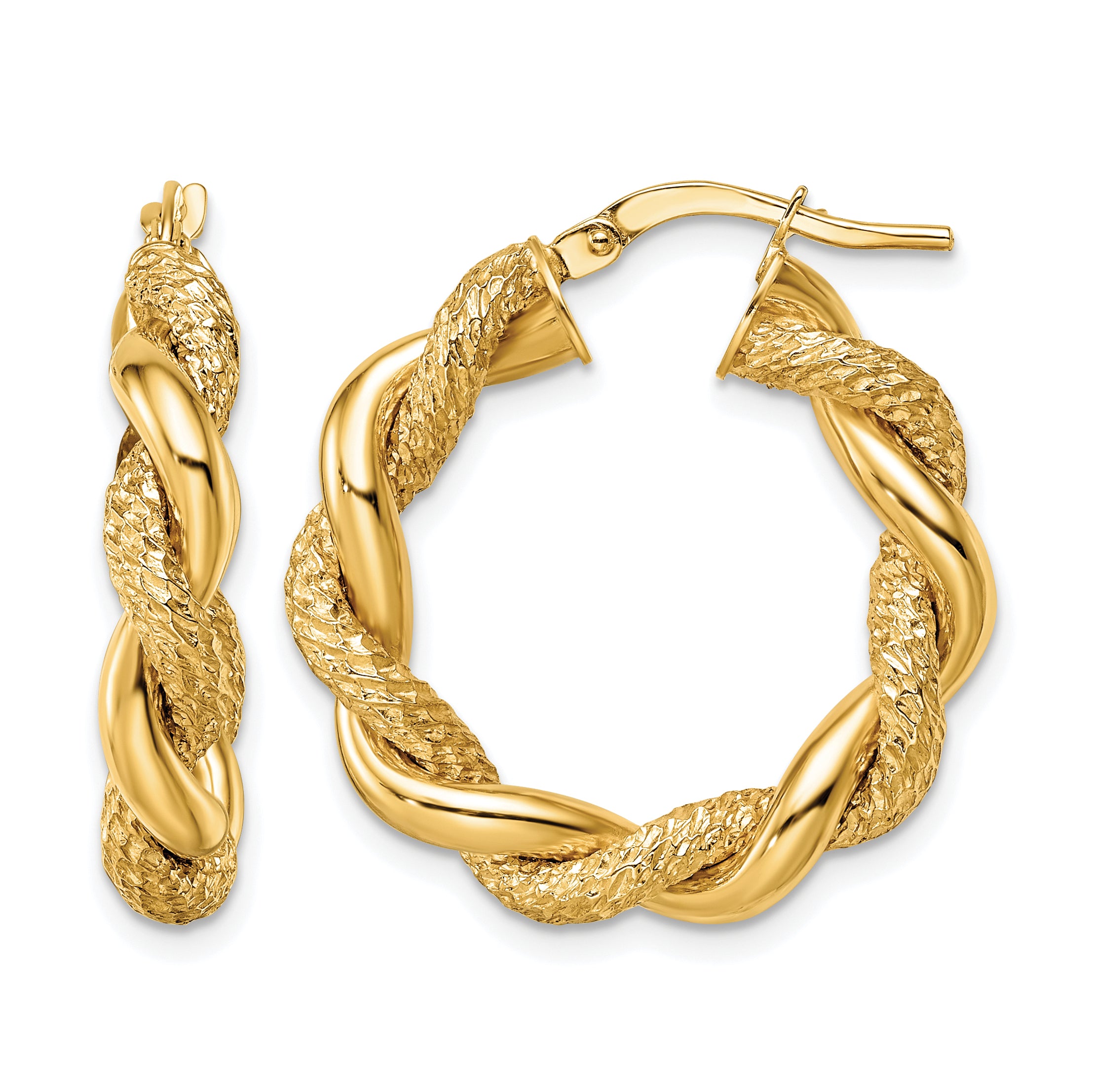 14K Yellow Gold Diamond-Cut Twisted Hoop Earrings