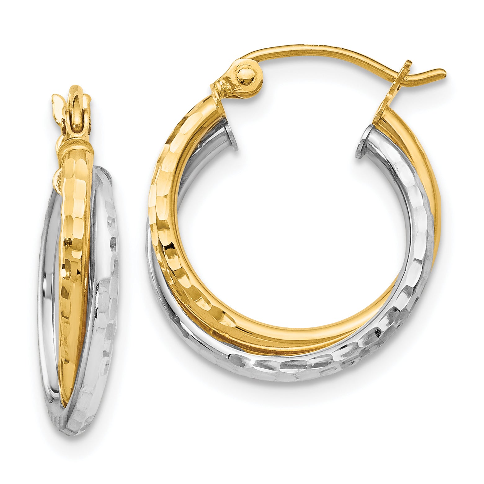14K Two-tone D/C Hinged Hoop Earrings Main image
