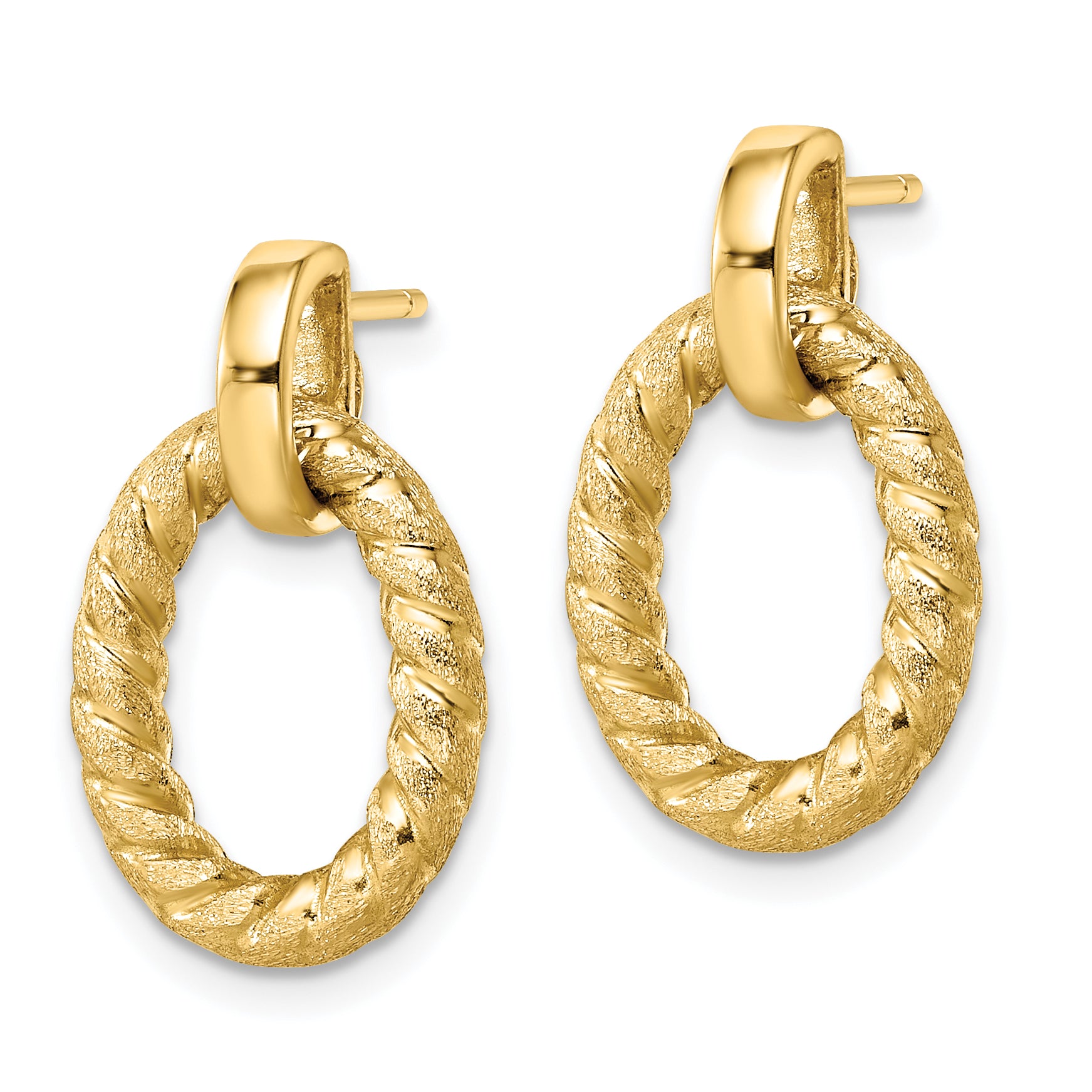 14K Polished and Textured Post Dangle Earrings