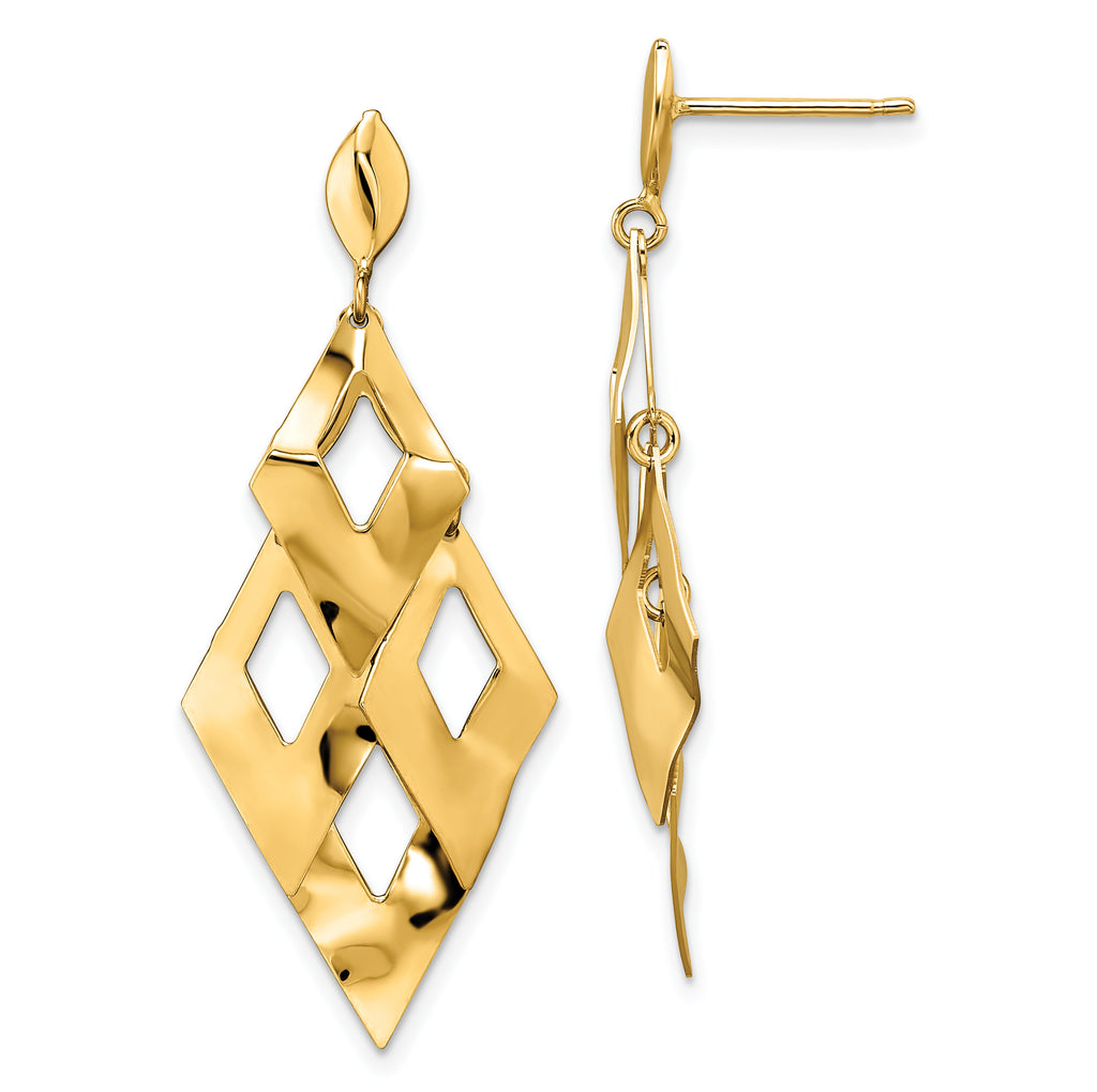 14k Polished and Brushed Post Dangle Chandelier Earrings